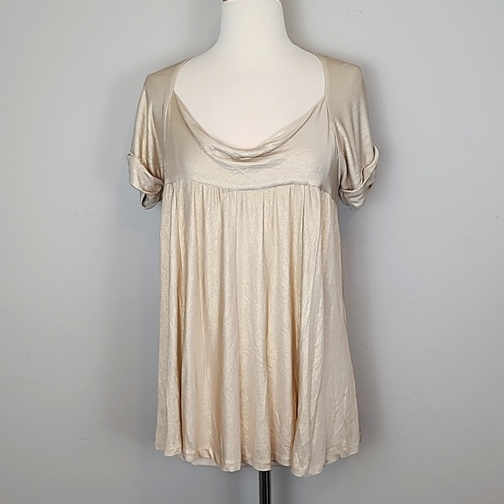 NWT Diane Von Furstenberg Gold Cowl Neck Short Sleeve Top